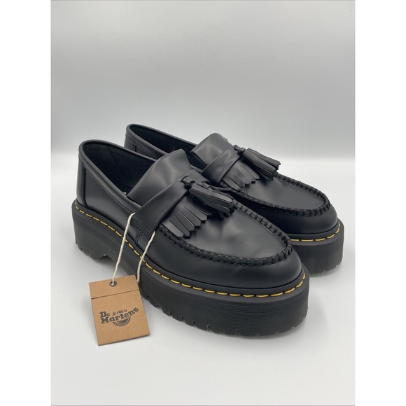 Dr Martens Adrian Quad Shoes Mens 10 Womens 11 Black Leather Platform Tassle NEW - Picture 1 of 6